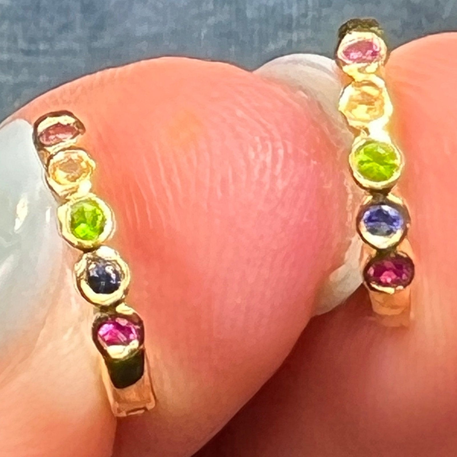 14k YG *Retired* MeiraT Bezel Set Rainbow Gem Huggies Hoop Earrings. Tiny!
