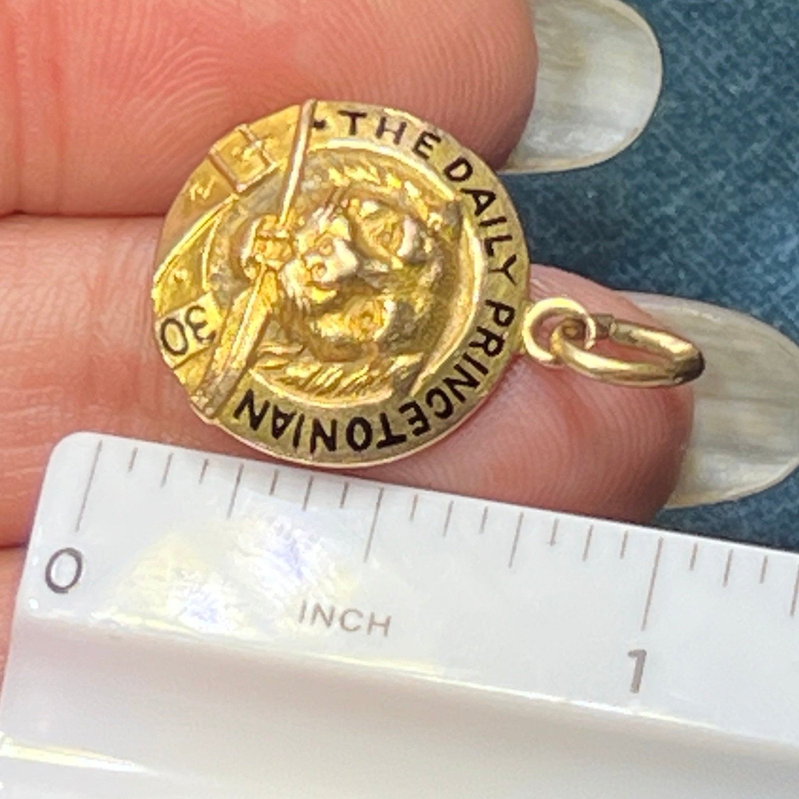 14k Yellow Gold 1930 Daily Princetonian Pendant. Tiger w Feather Quill