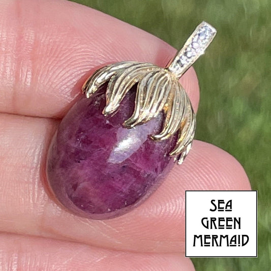 14k Yellow Gold 20 Carat Cabochon Ruby Pendant w Diamond Enhancer Bail