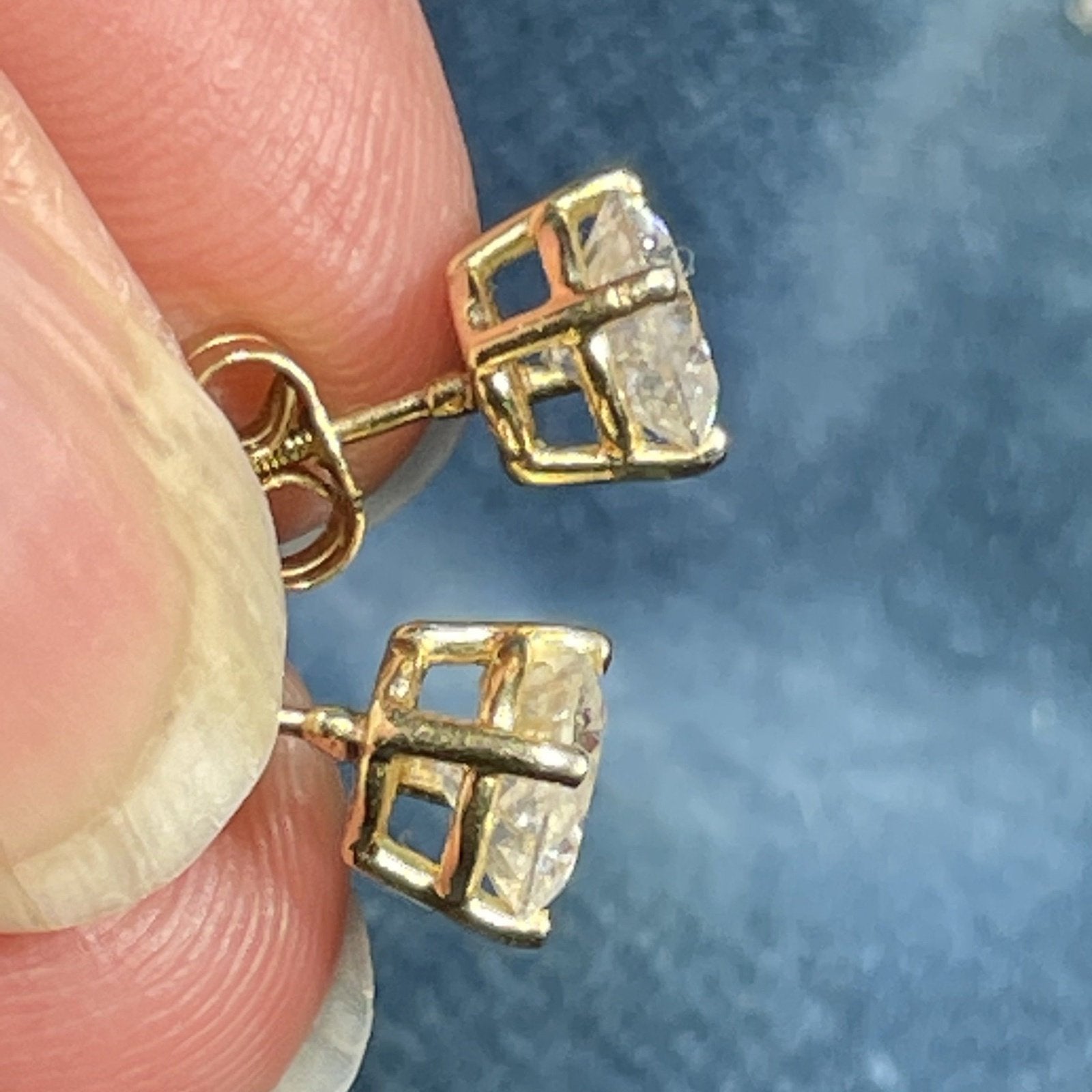 14k Yellow Gold 2.0 TCW Diamond Stud Earrings. Safety Backs