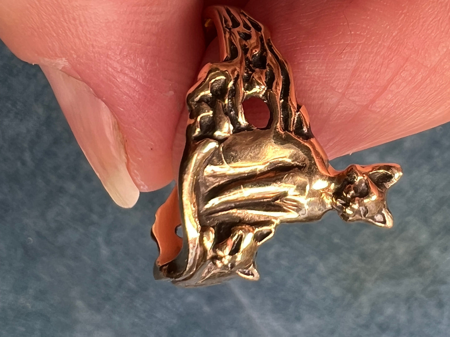 14k Yellow Gold 2 Siamese Cats Ring. OOAK