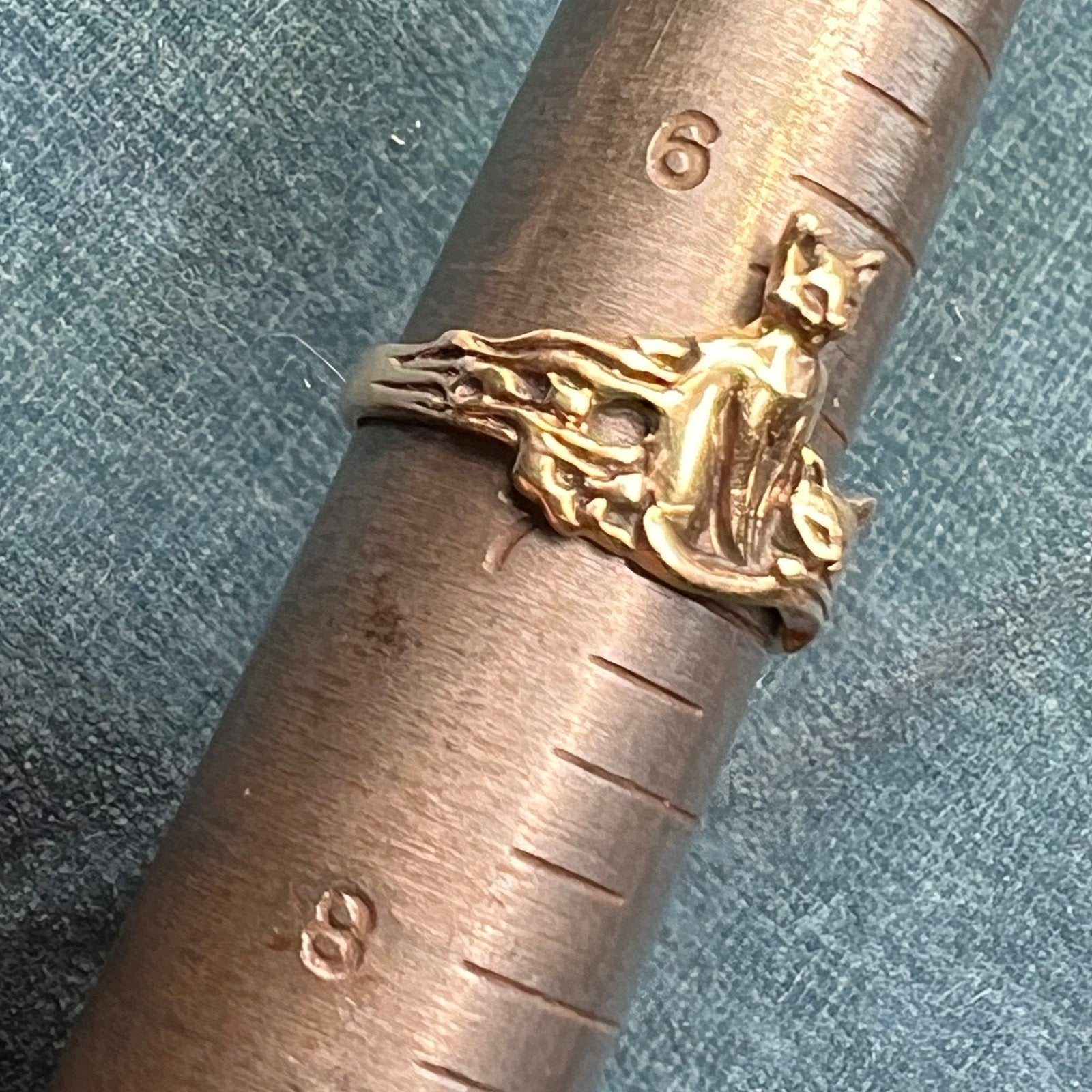 14k Yellow Gold 2 Siamese Cats Ring. OOAK