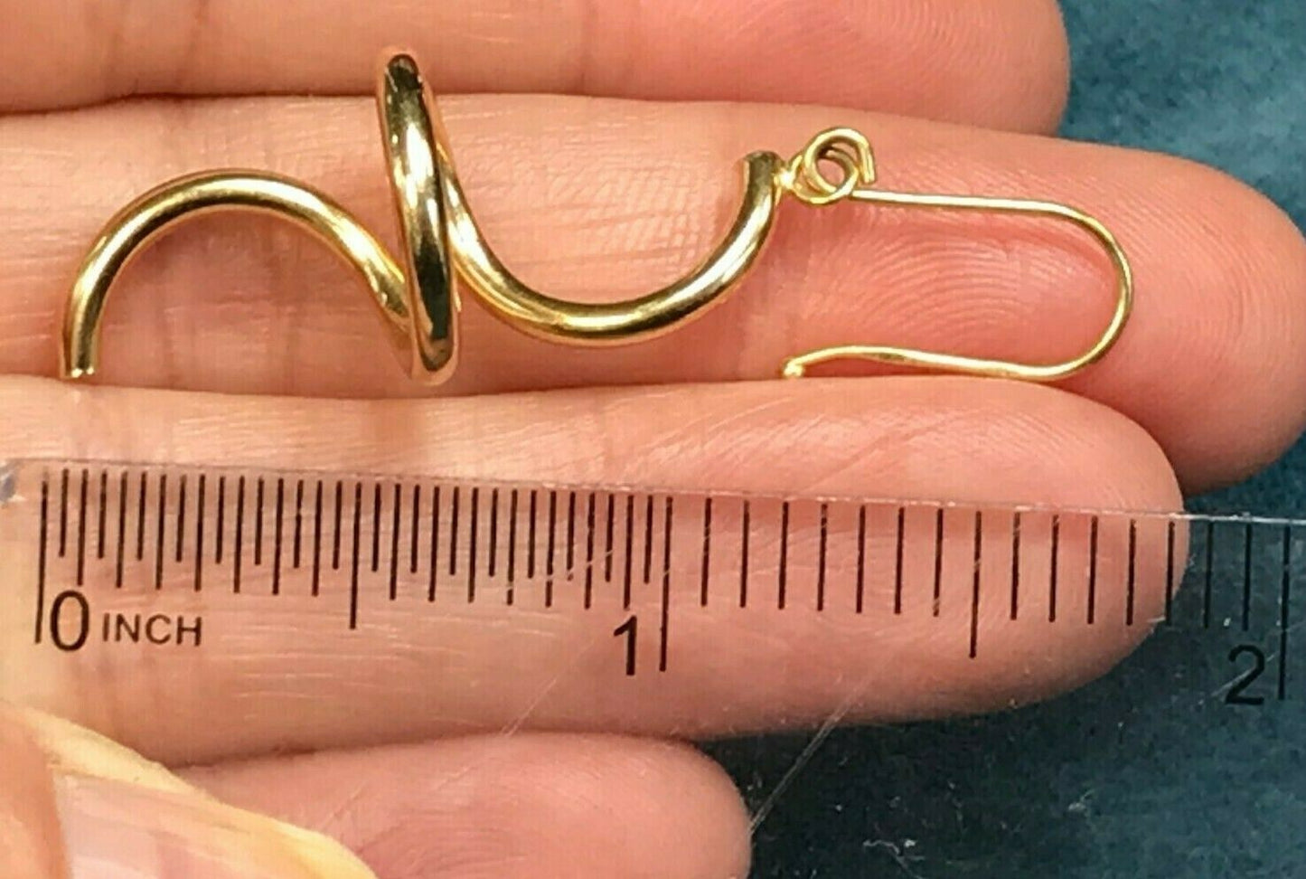 14k Yellow Gold 3-D Artistic Spiral Snake Dangly Earrings. Large 1.8" -K7L9J