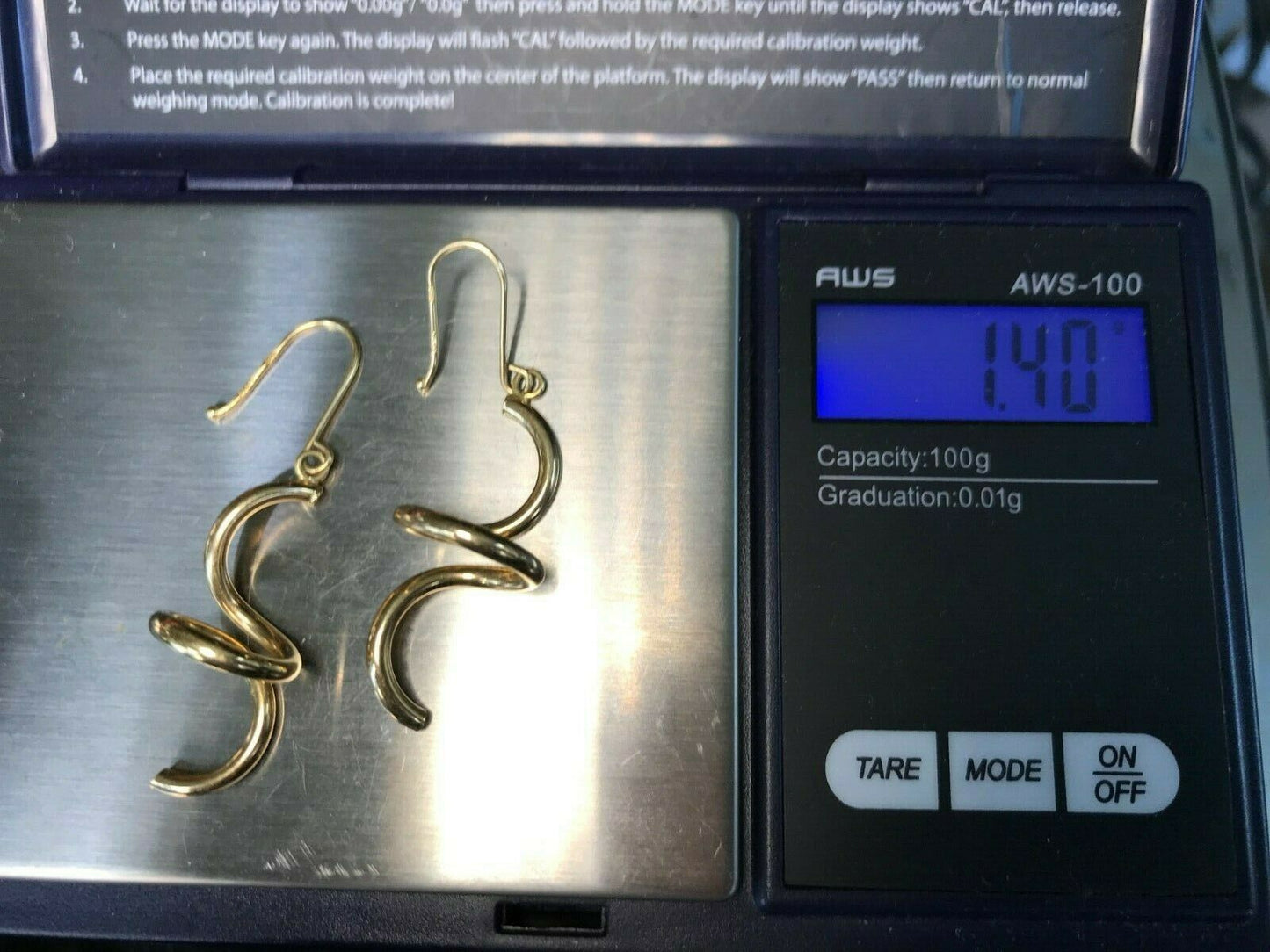 14k Yellow Gold 3-D Artistic Spiral Snake Dangly Earrings. Large 1.8" -K7L9J