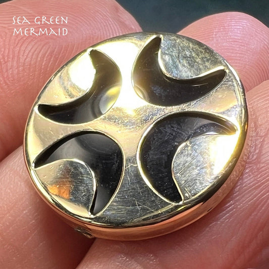 14k Yellow Gold 4 Crescent Moons Lunar Onyx Pendant - A