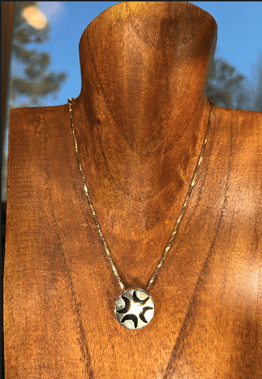 14k Yellow Gold 4 Crescent Moons Lunar Onyx Pendant - B