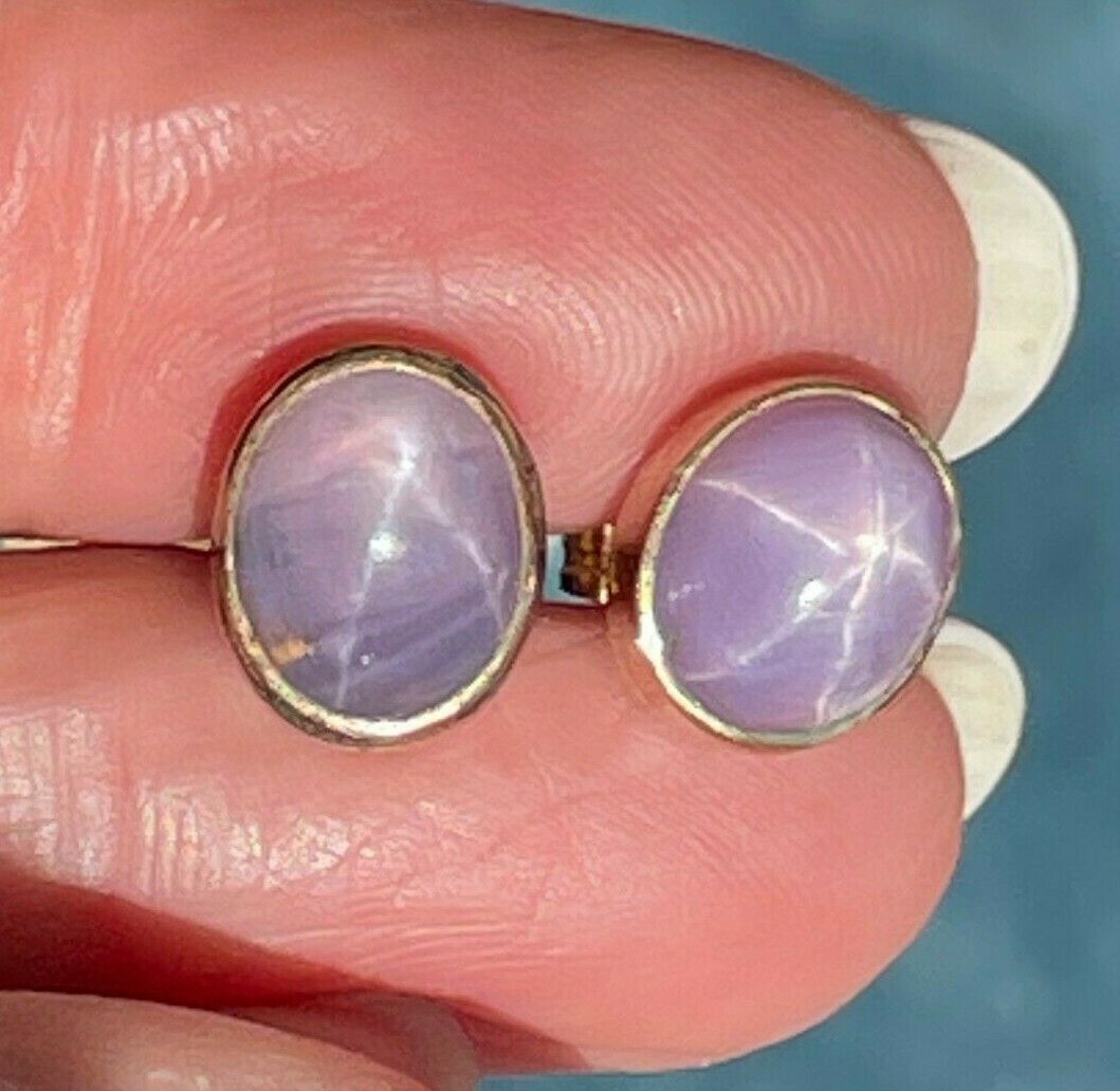 14k Yellow Gold 6.0 TCW LAVENDER STAR SAPPHIRE Earrings**VIDEO**_b280_20