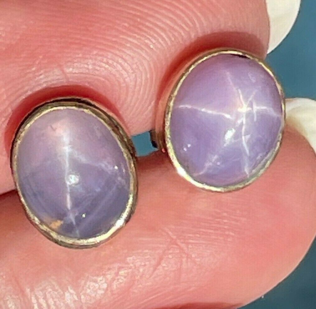 14k Yellow Gold 6.0 TCW LAVENDER STAR SAPPHIRE Earrings**VIDEO**_b280_20