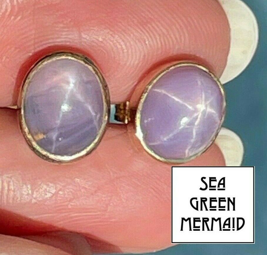 14k Yellow Gold 6.0 TCW LAVENDER STAR SAPPHIRE Earrings**VIDEO**_b280_20