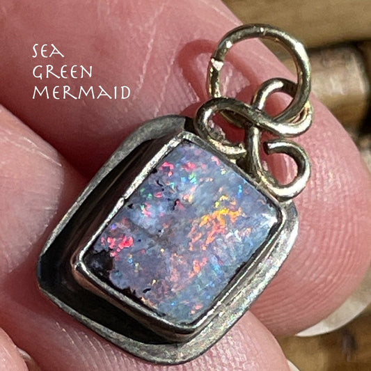14k Yellow Gold & 925 Australian Black Boulder Opal Pendant. Lombard 1