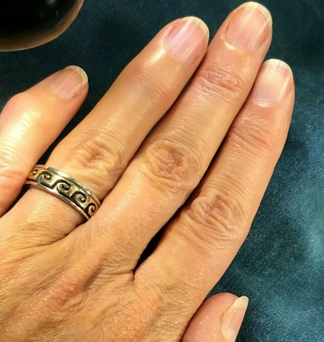 14k Yellow Gold & 925 "Skeets" WAVE PATTERN Ring. First Peoples_b70_20