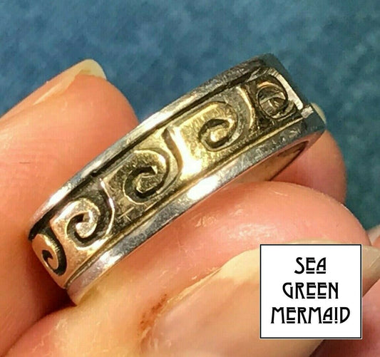 14k Yellow Gold & 925 "Skeets" WAVE PATTERN Ring. First Peoples_b70_20