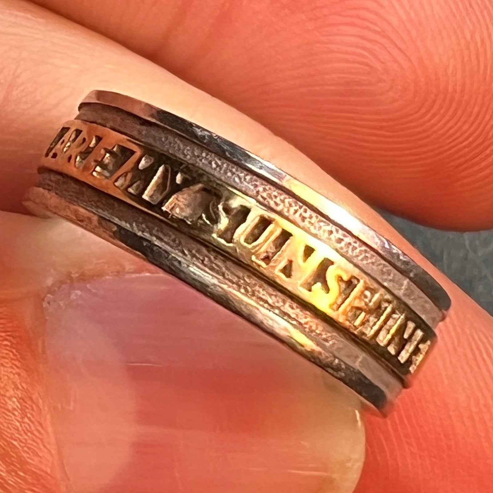14k Yellow Gold 925 You Are My Sunshine Ring. Double Band Sea Green Mermaid