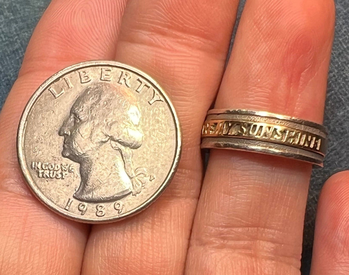 14k Yellow Gold & 925 "You Are My Sunshine" Ring. Double Band