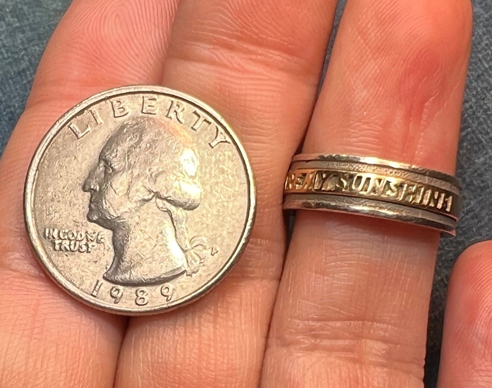 14k Yellow Gold & 925 "You Are My Sunshine" Ring. Double Band