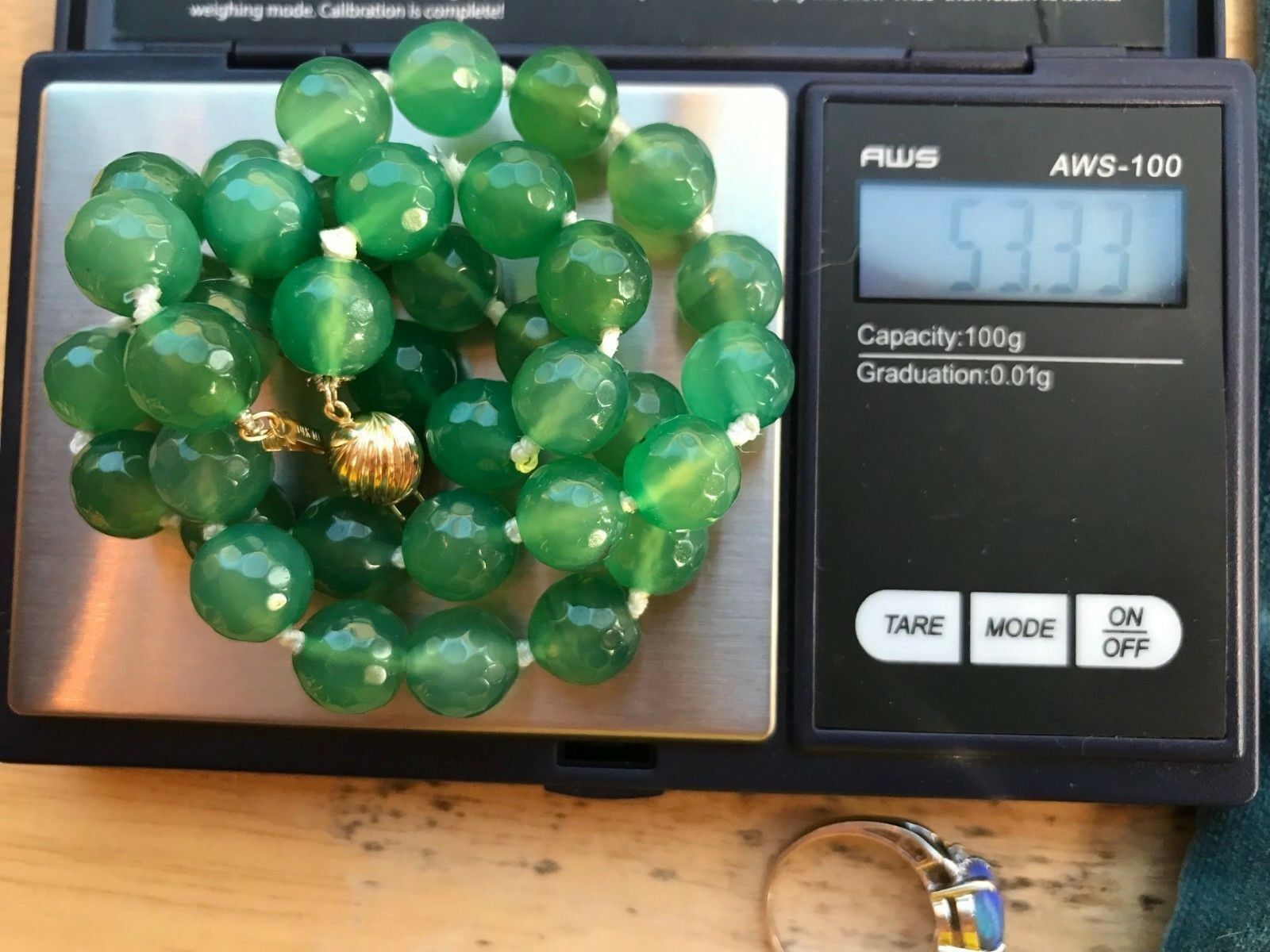 14k Yellow Gold Apple Green Chrysoprase Bead Necklace. Large 10mm Gems-K3L3J