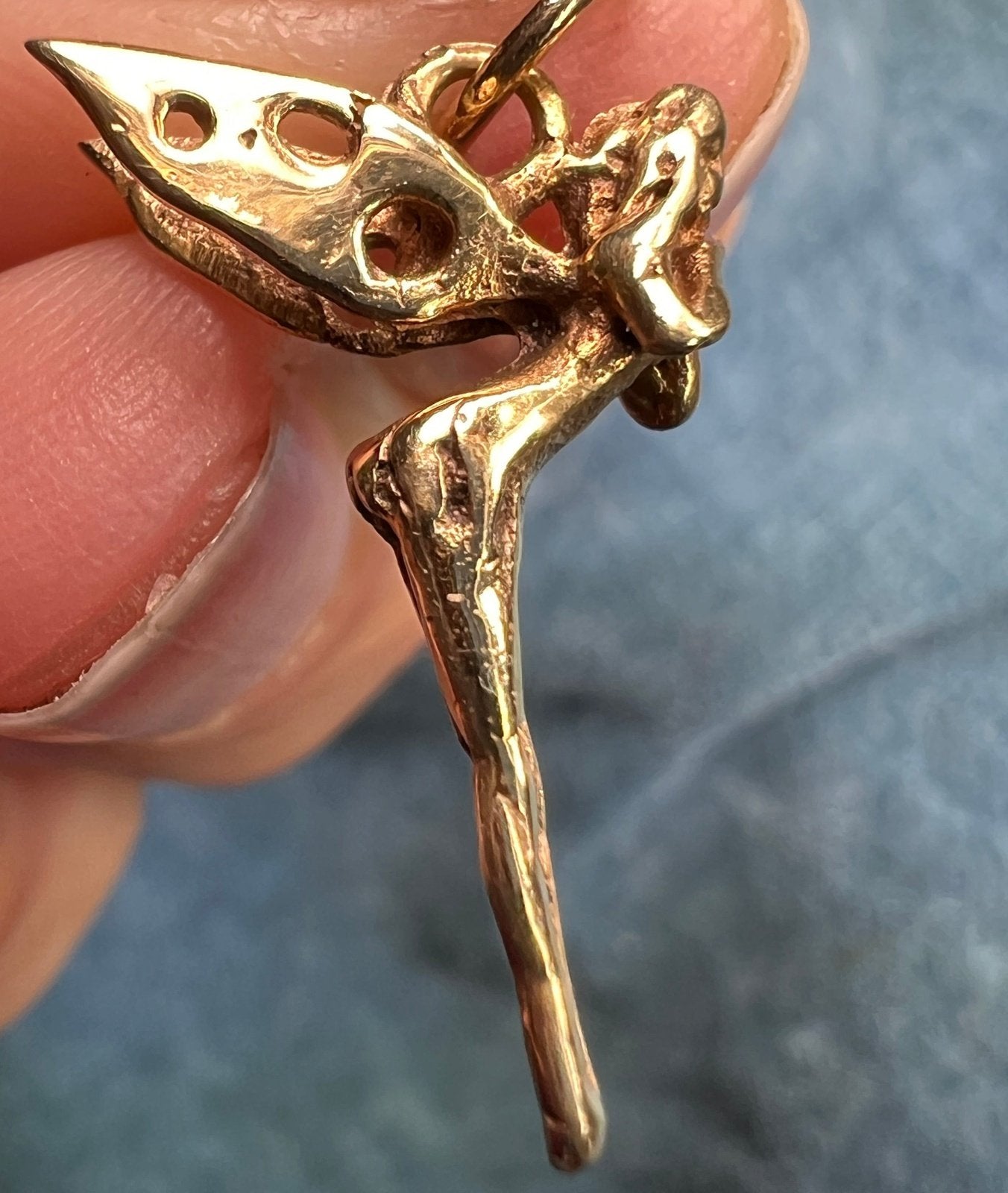 14k Yellow Gold Artisan Hand-Crafted Fairy or Angel Pendant