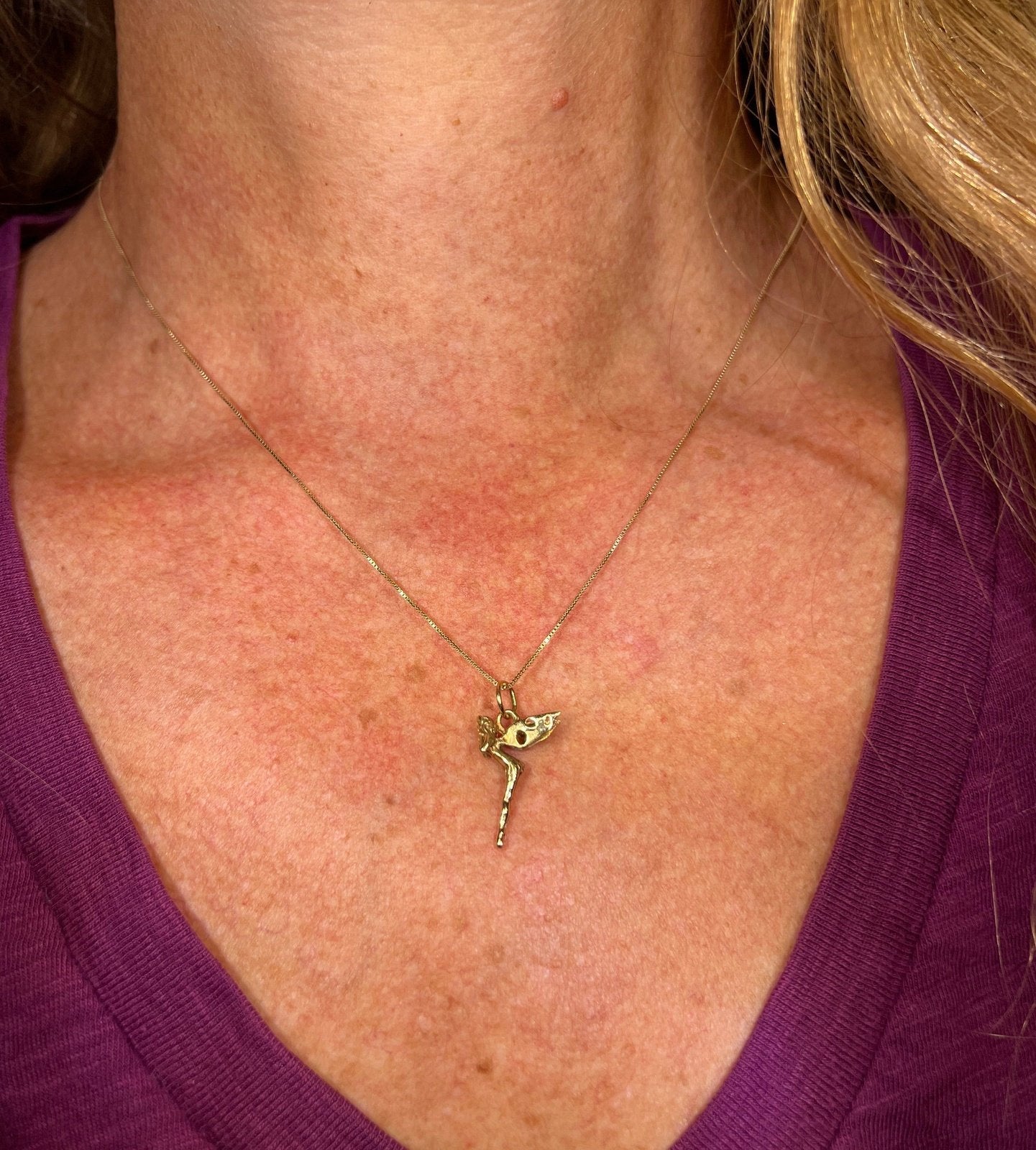14k Yellow Gold Artisan Hand-Crafted Fairy or Angel Pendant