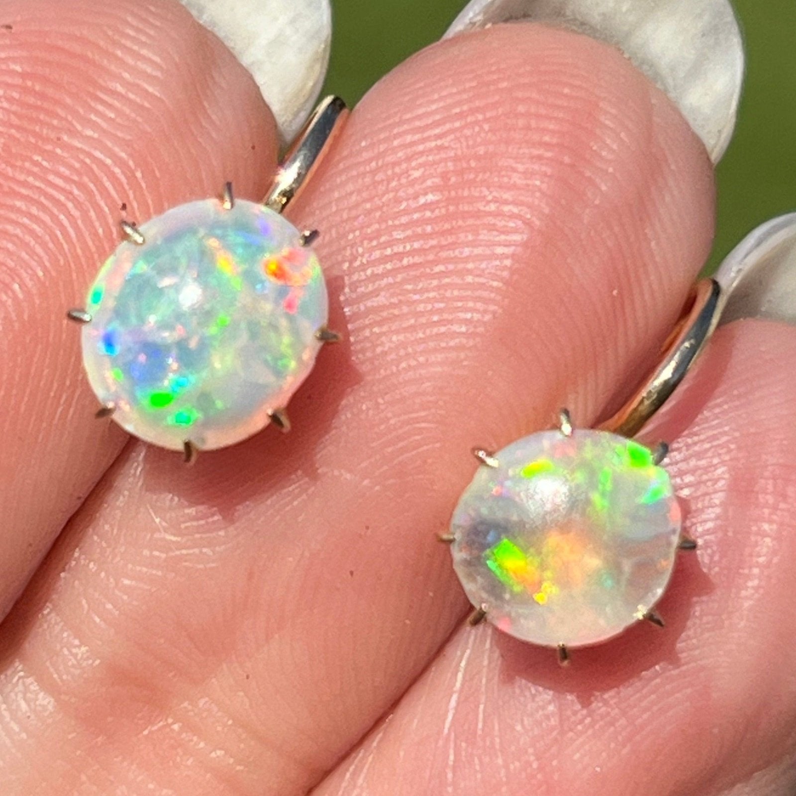 14k Yellow Gold Australian Jelly Opal Cabochon Earrings**VIDEO**