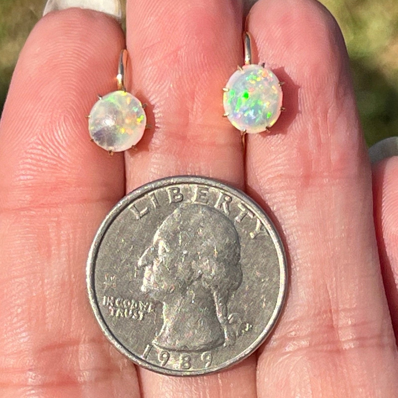 14k Yellow Gold Australian Jelly Opal Cabochon Earrings**VIDEO**