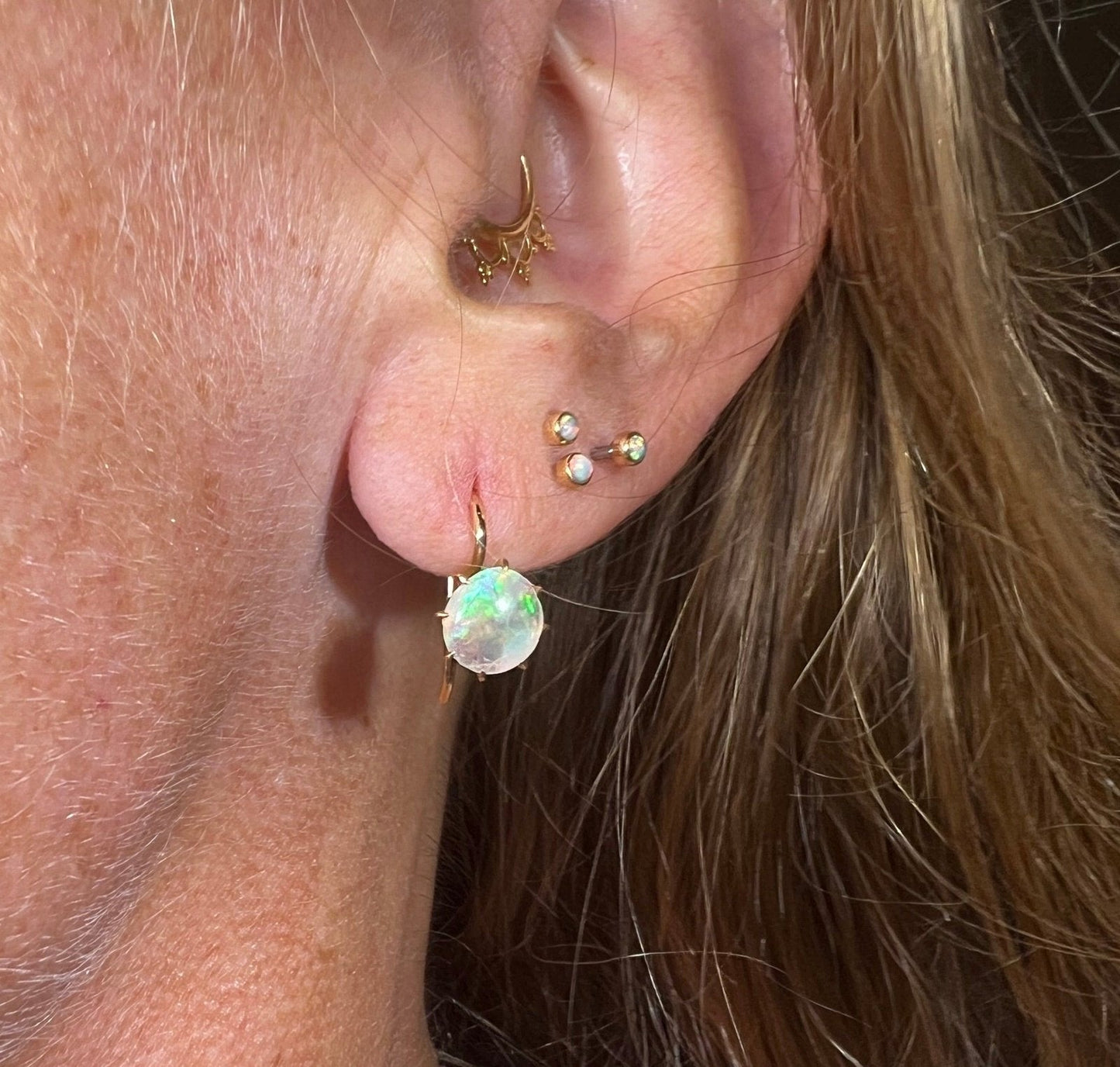 14k Yellow Gold Australian Jelly Opal Cabochon Earrings**VIDEO**