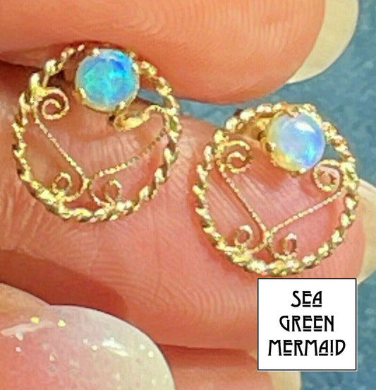 14k Yellow Gold Australian Jelly Opal Filigree Earrings_b58_12_20