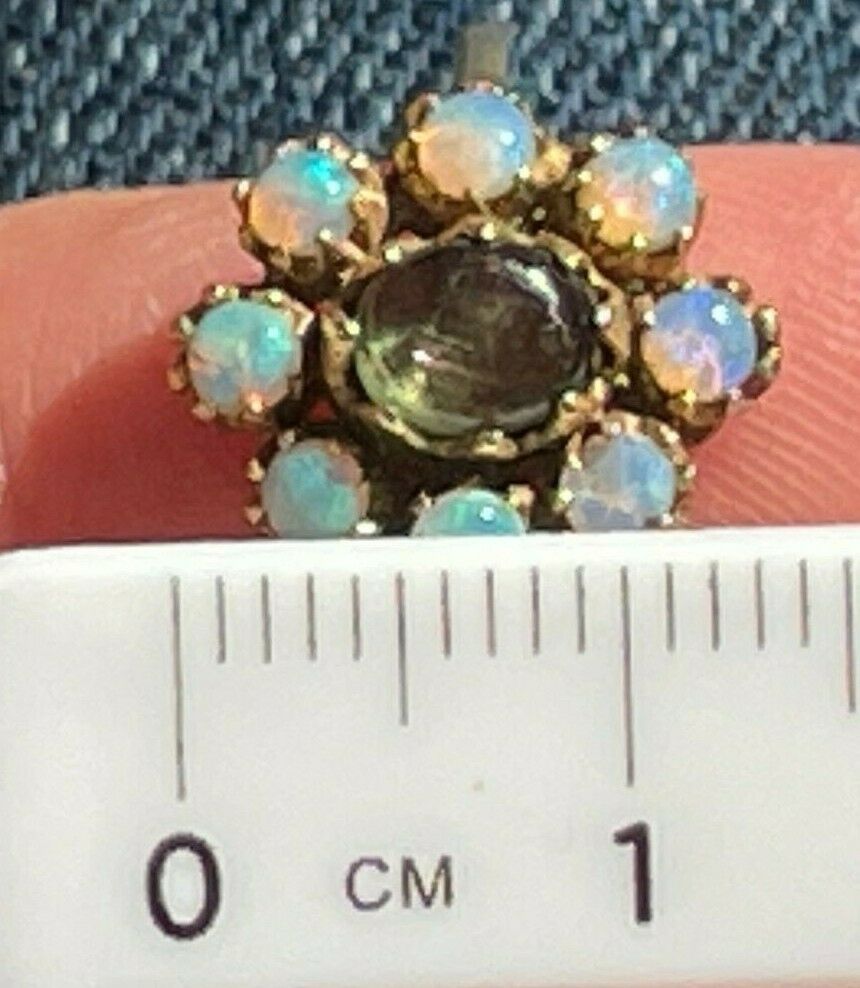 14k Yellow Gold Australian Jelly Opal Halo & Black Star Sapphire Ring