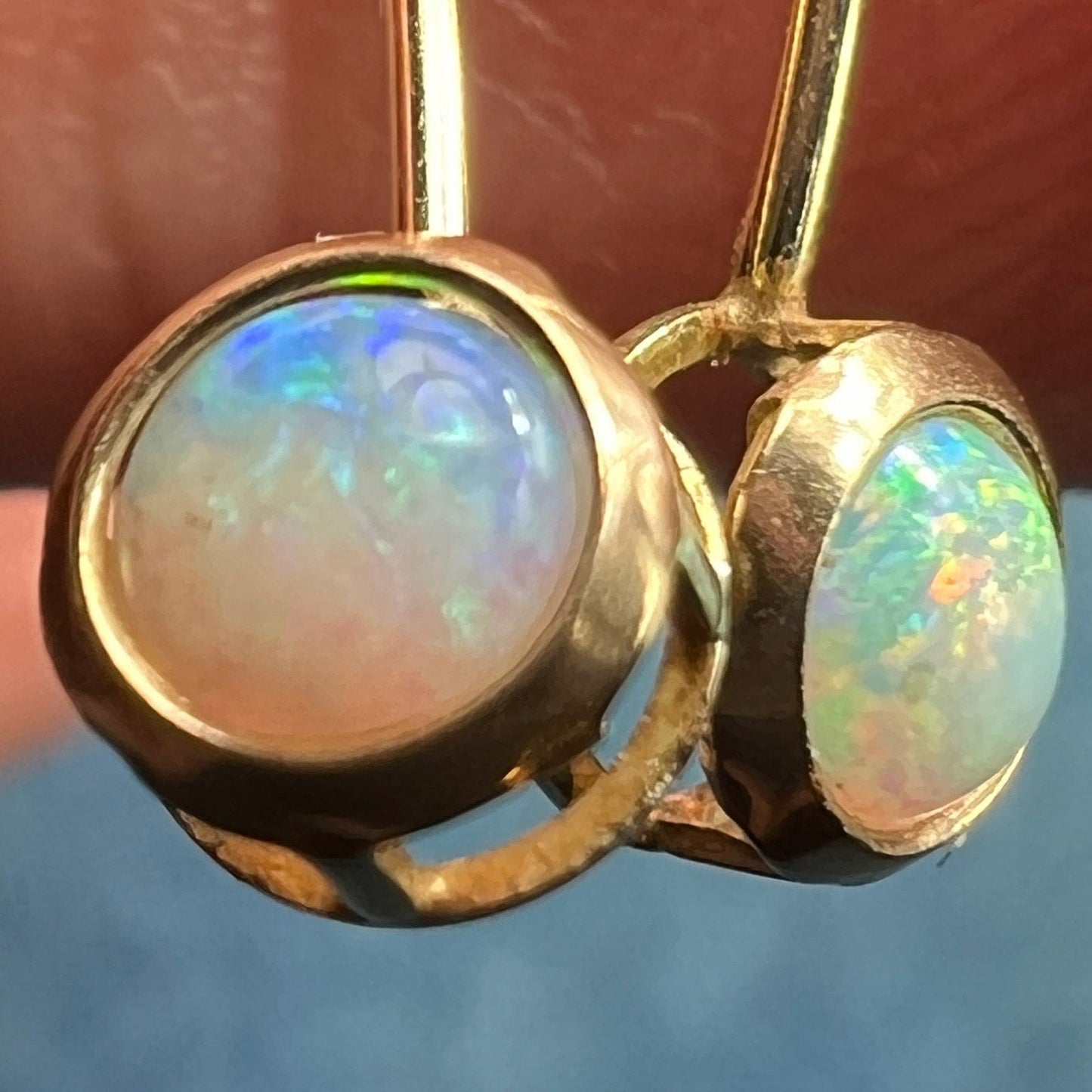 14k Yellow Gold Australian Opal 1" Drop Dangle Earrings