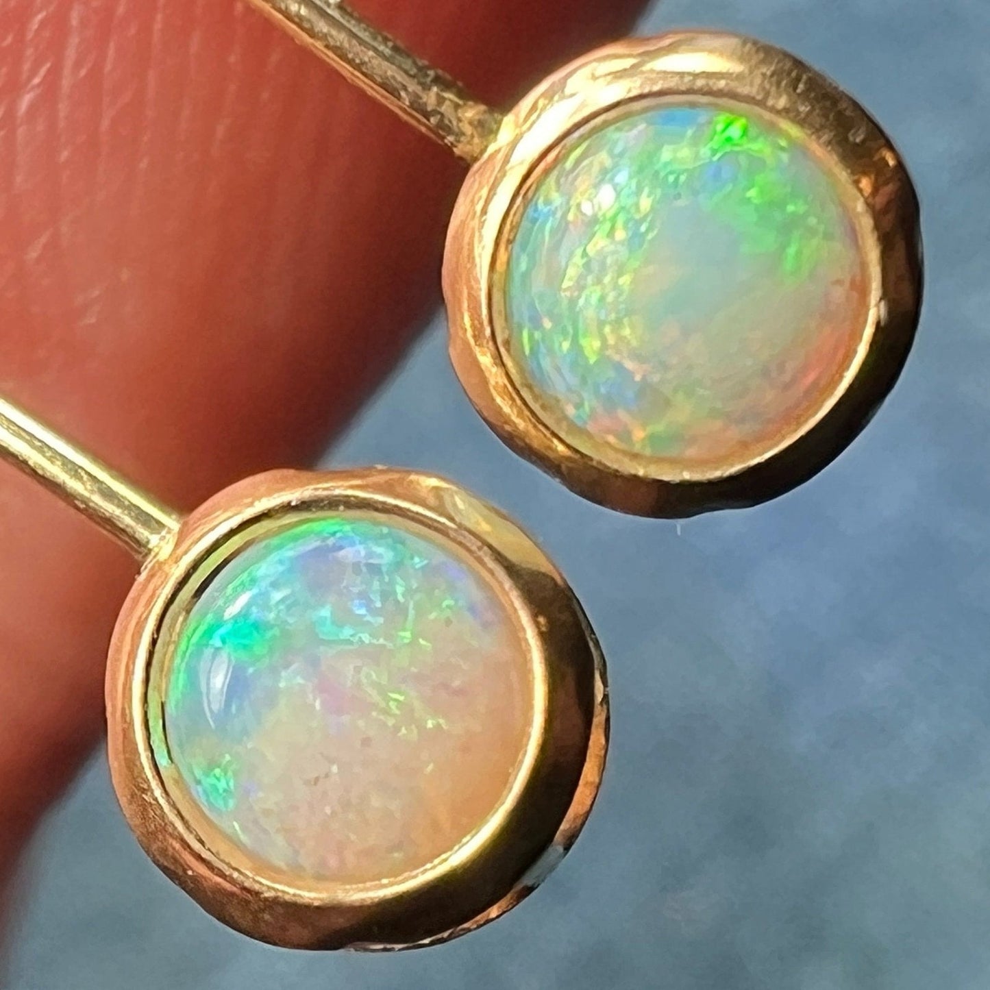 14k Yellow Gold Australian Opal 1" Drop Dangle Earrings