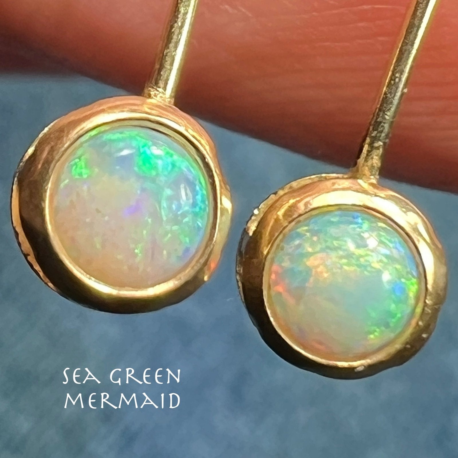 14k Yellow Gold Australian Opal 1" Drop Dangle Earrings