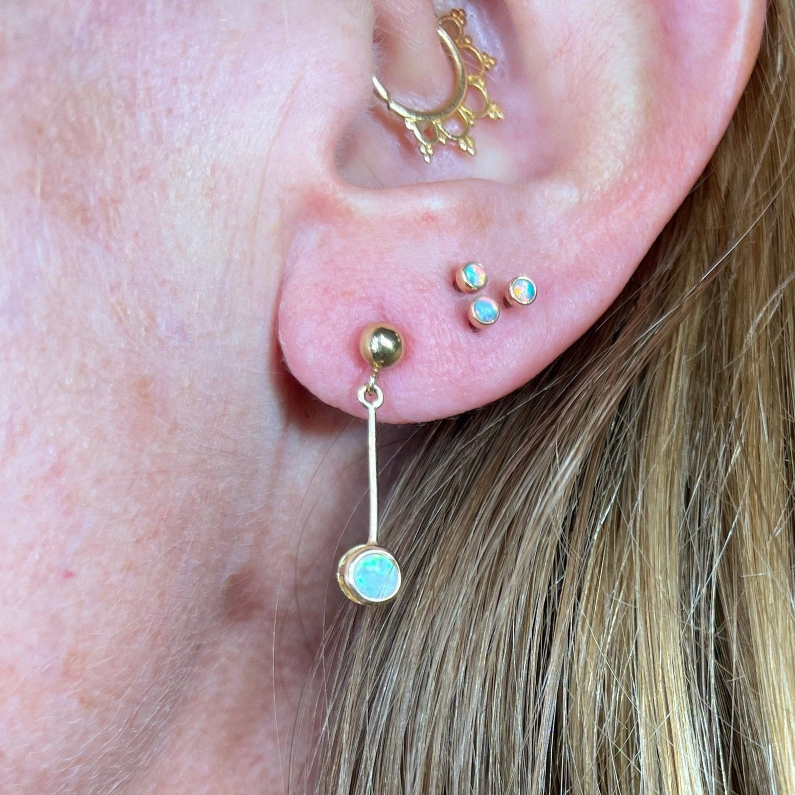14k Yellow Gold Australian Opal 1" Drop Dangle Earrings