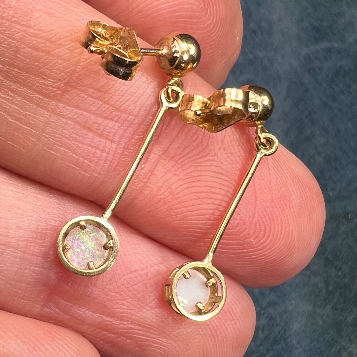 14k Yellow Gold Australian Opal 1" Drop Dangle Earrings