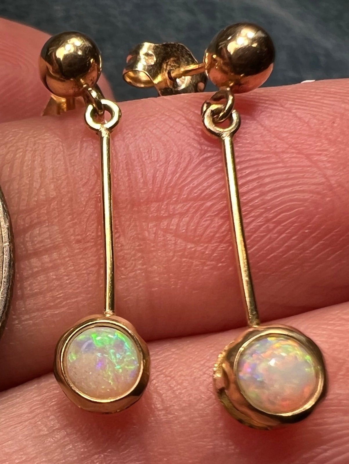 14k Yellow Gold Australian Opal 1" Drop Dangle Earrings