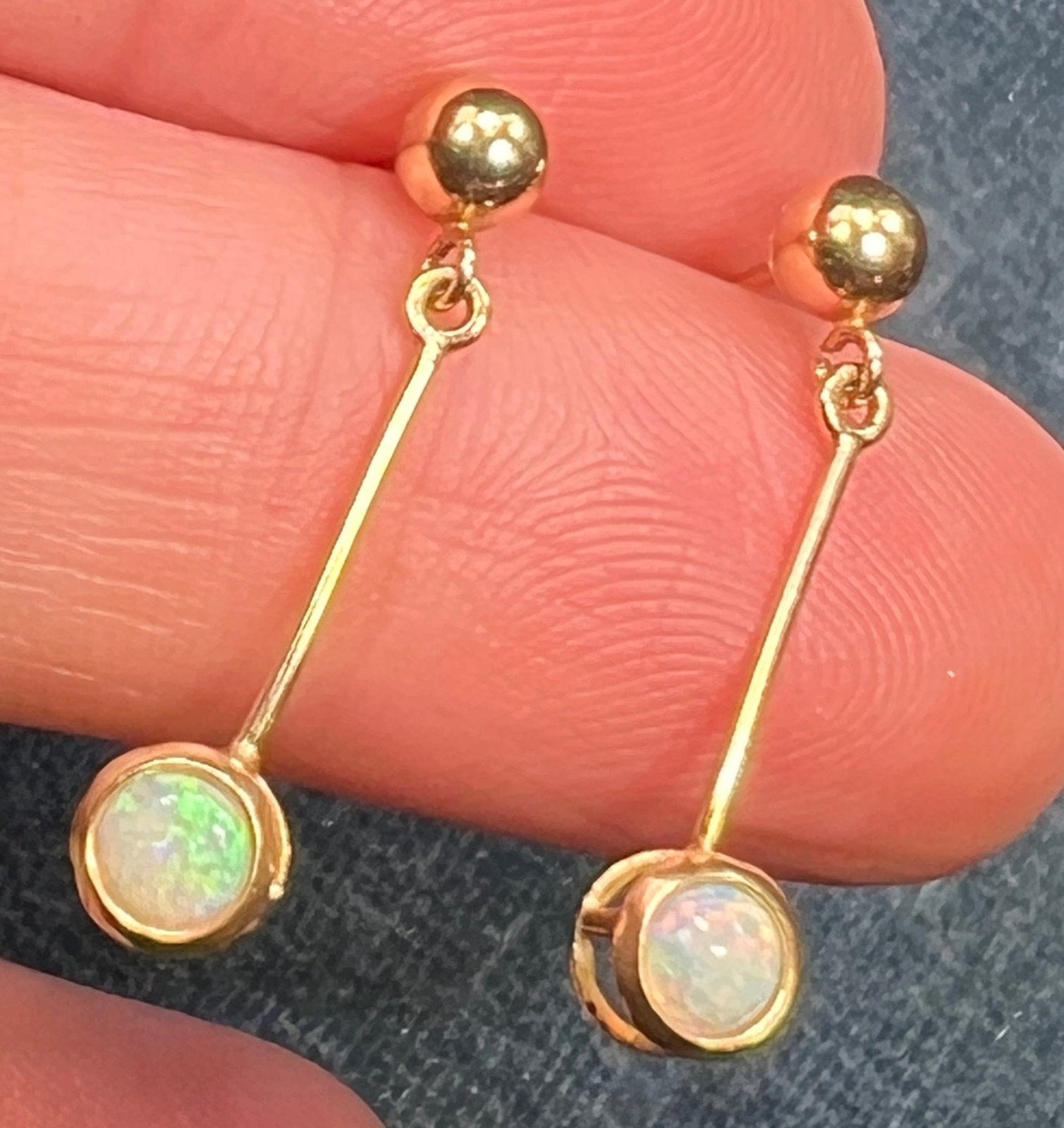 14k Yellow Gold Australian Opal 1" Drop Dangle Earrings