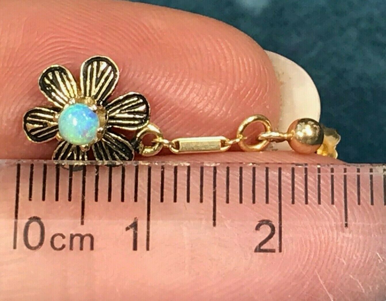 14k Yellow Gold Australian Opal Earrings. Dangly Deco Posies