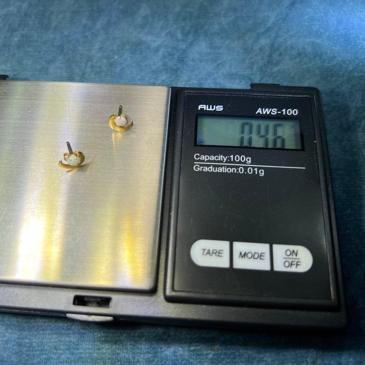 14k Yellow Gold Australian Opal Earrings w Crescent Moons. TINY! *Video*