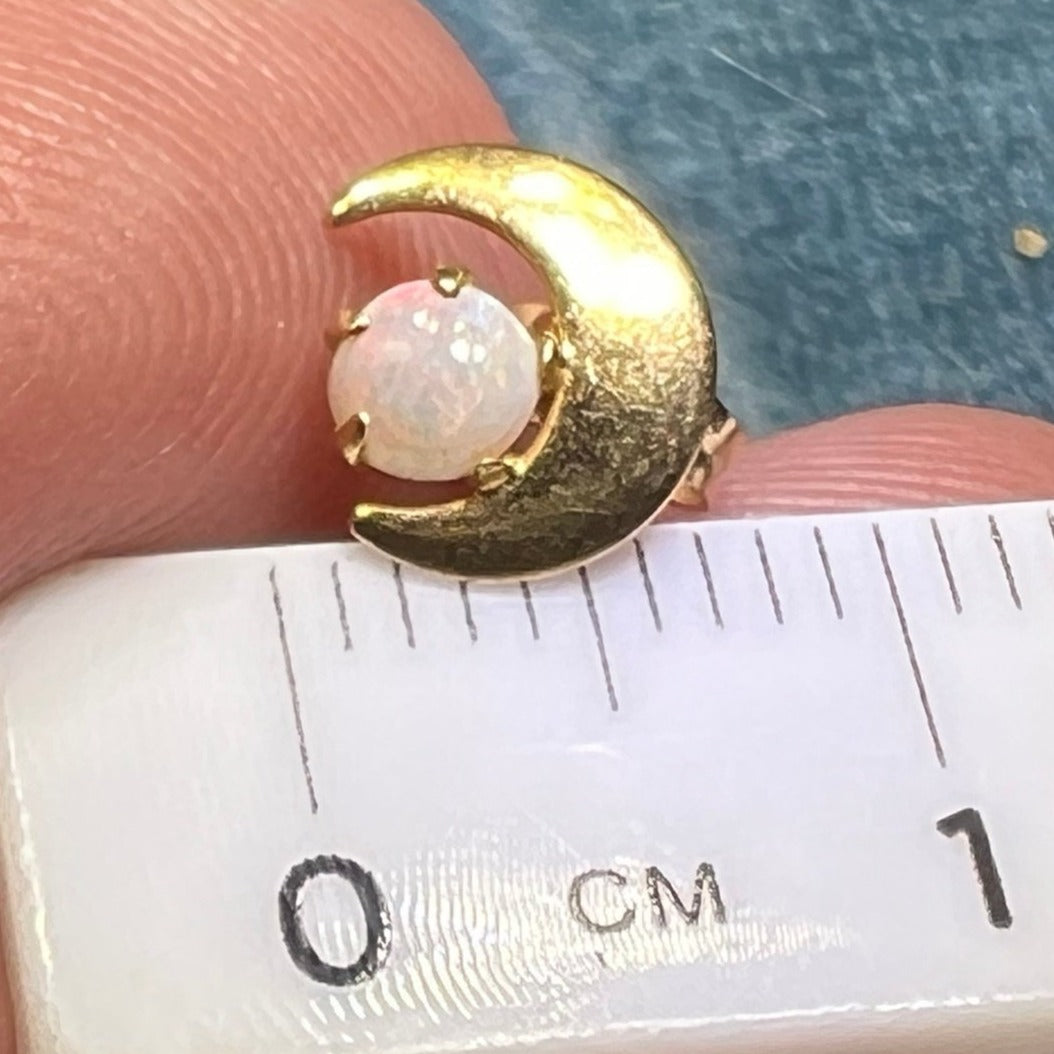 14k Yellow Gold Australian Opal Earrings w Crescent Moons. TINY! *Video*