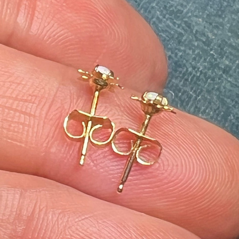 14k Yellow Gold Australian Opal Flower Daisy Earrings. TINY! *Video*