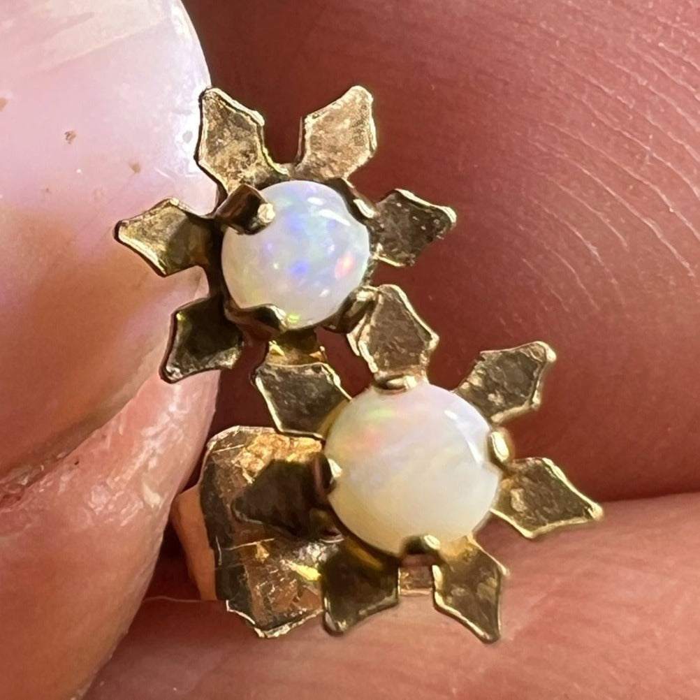 14k Yellow Gold Australian Opal Flower Daisy Earrings. TINY! *Video*