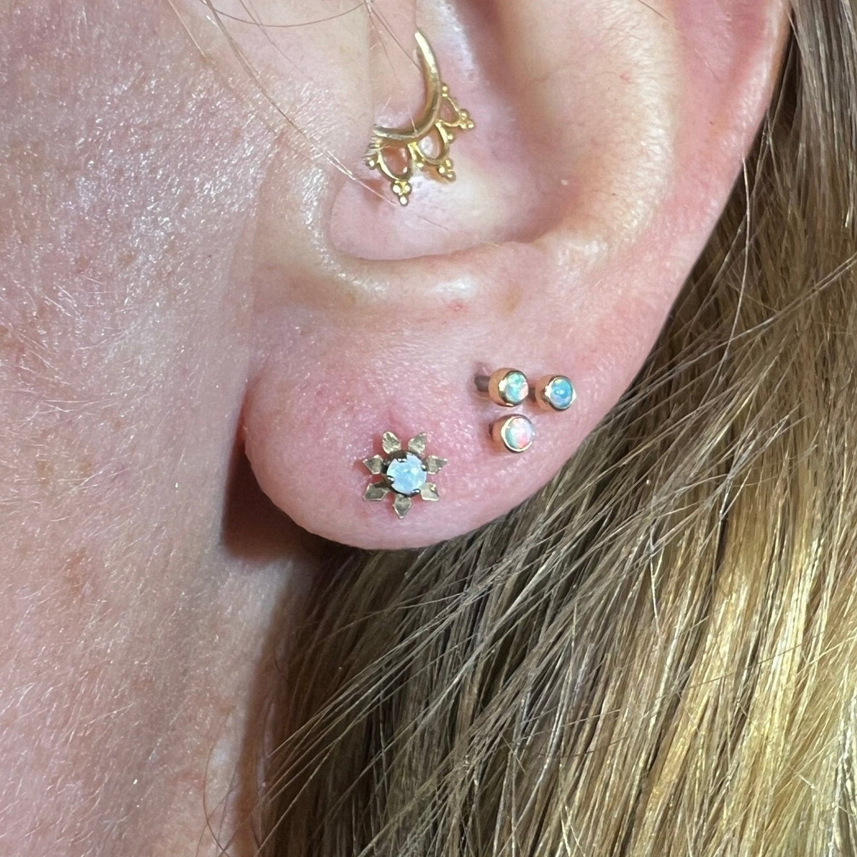 14k Yellow Gold Australian Opal Flower Daisy Earrings. TINY! *Video*