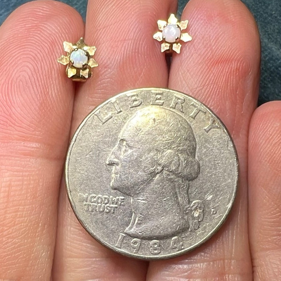 14k Yellow Gold Australian Opal Flower Daisy Earrings. TINY! *Video*