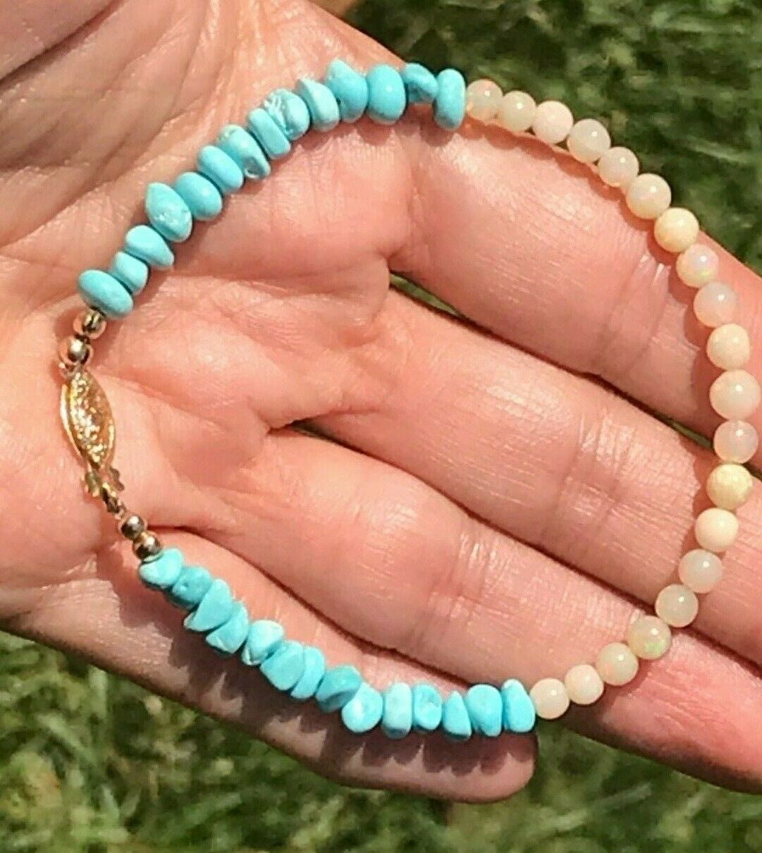 14k Yellow Gold Australian Opal & Turquoise Nugget Bracelet
