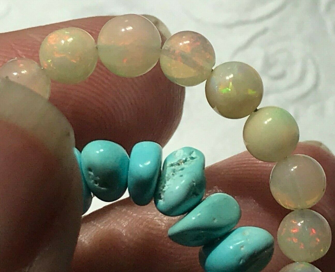 14k Yellow Gold Australian Opal & Turquoise Nugget Bracelet