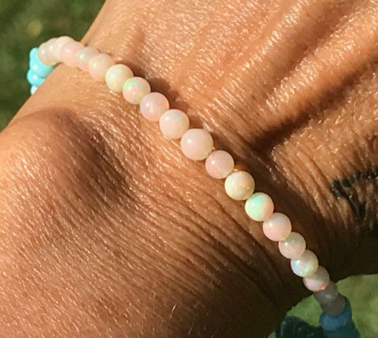 14k Yellow Gold Australian Opal & Turquoise Nugget Bracelet