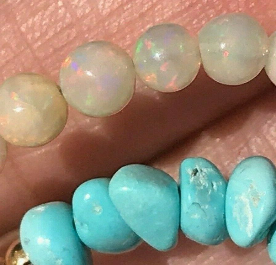 14k Yellow Gold Australian Opal & Turquoise Nugget Bracelet