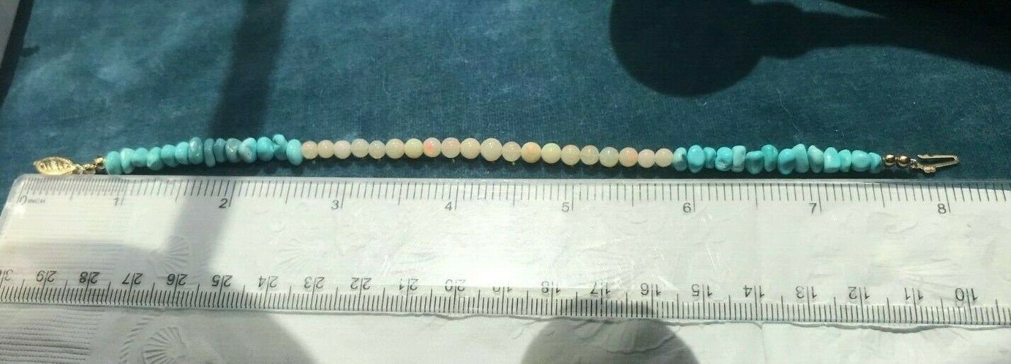 14k Yellow Gold Australian Opal & Turquoise Nugget Bracelet