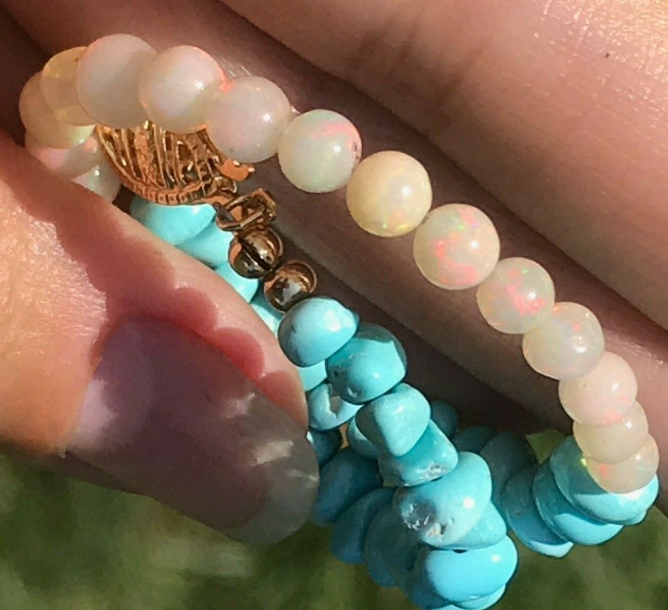 14k Yellow Gold Australian Opal & Turquoise Nugget Bracelet