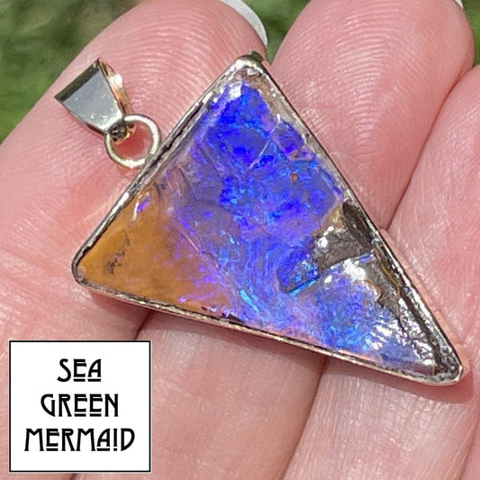 14k Yellow Gold Australian Purple Blue Boulder Opal Pendant 1.5"**VIDEO**
