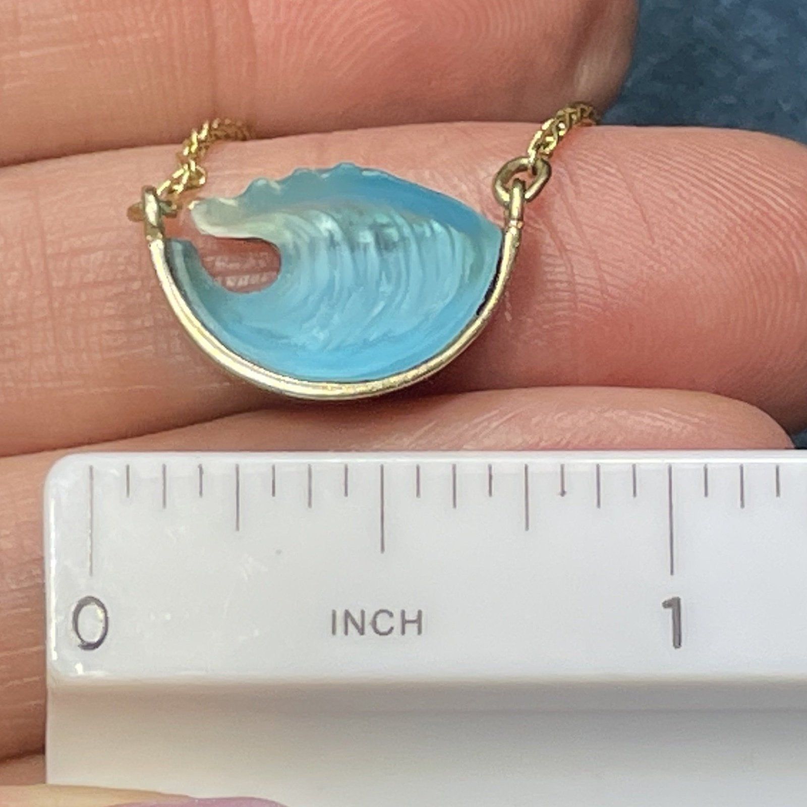 14k Yellow Gold BEZAK WAVE Pendant Dedicated Chain Necklace Sea Green Mermaid