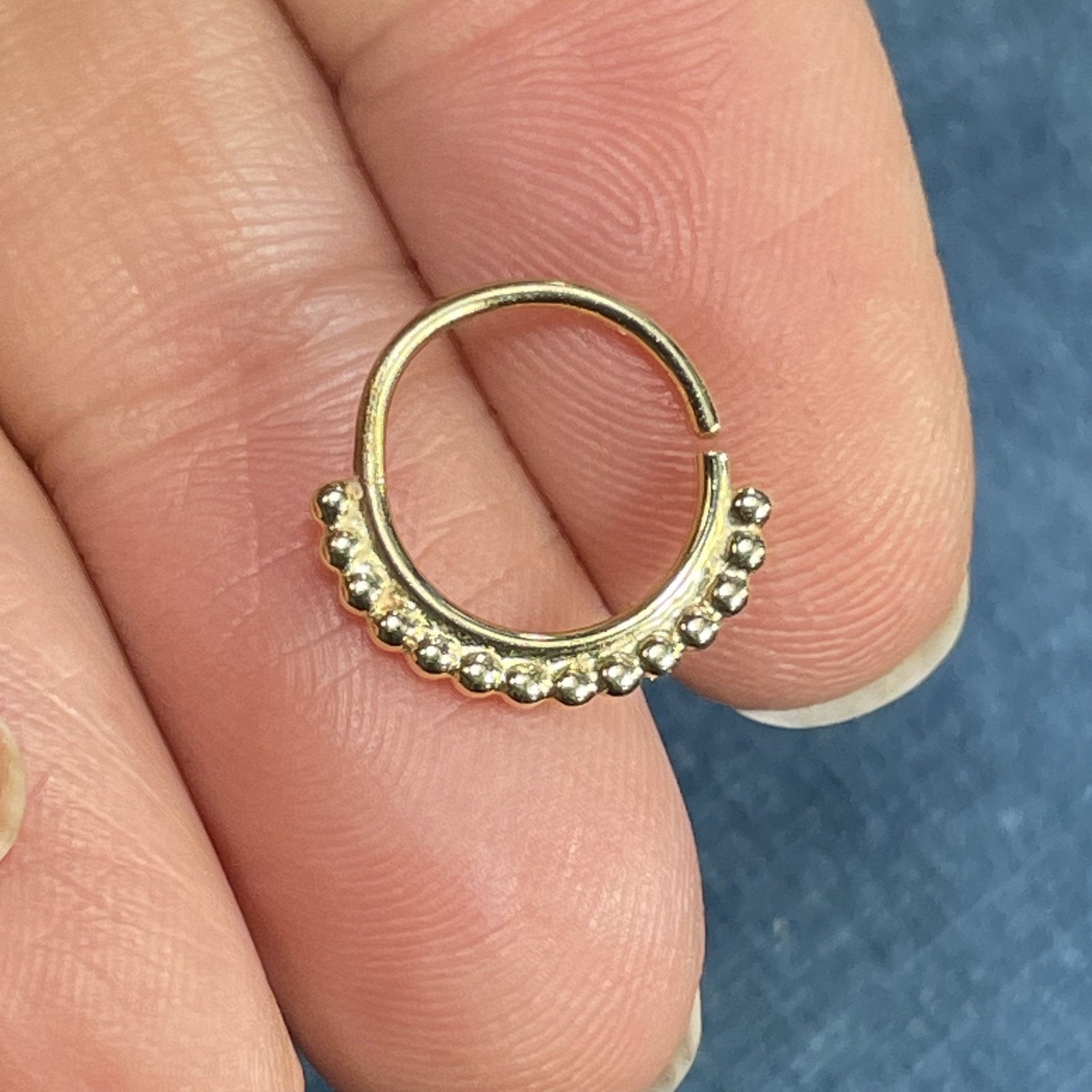 14k Yellow Gold BVLA Seamless Hoop Septum Daith Piercing Sea Green Mermaid